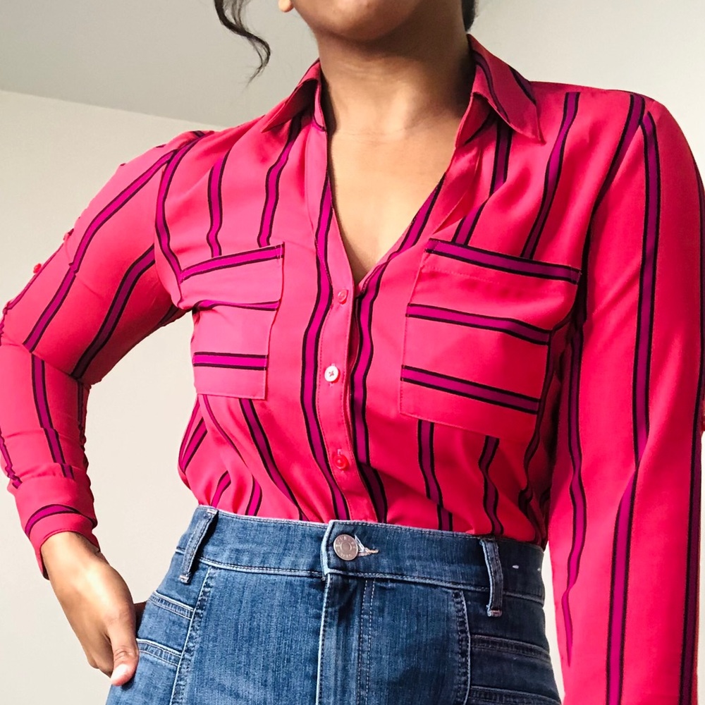 EXPRESS Bright Pink Button Blouse